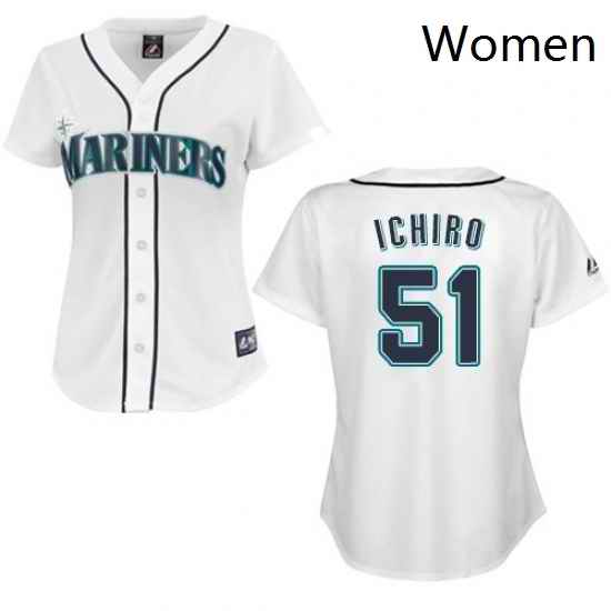 Womens Majestic Seattle Mariners 51 Ichiro Suzuki Replica White MLB Jersey